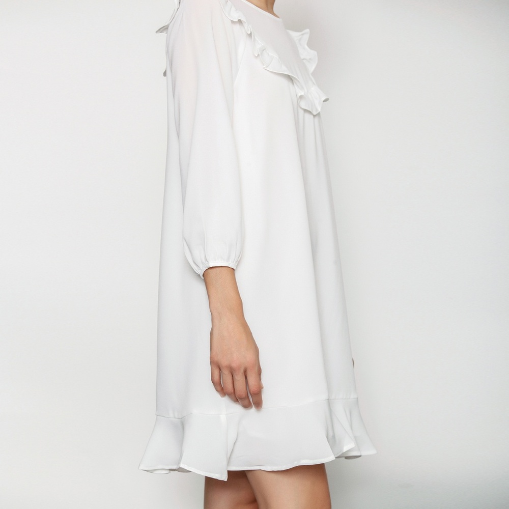 WHITE FLOWY RUFFLE DRESS - Picture 5 of 6